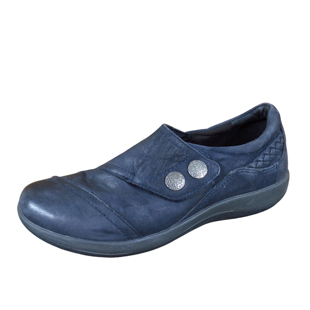 Aetrex Karina Women Monk Strap Shoe 7.5-8 Walking Orthotic Navy Blue Leather